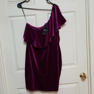 Beautiful fuschia velour one shoulder dress
